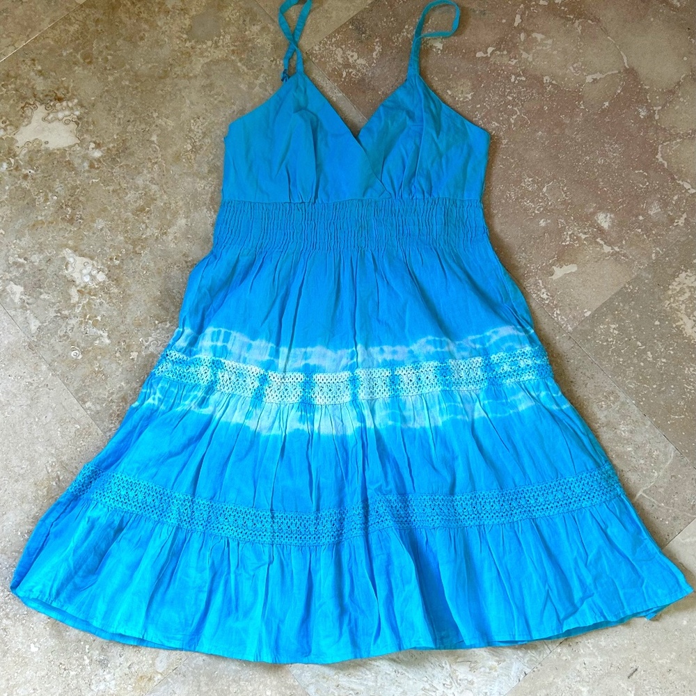 Mileage Sea Blue Tie Dye Summer Dress, Size S